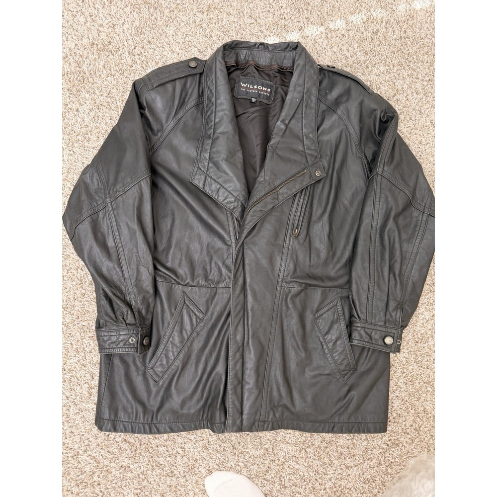 Vintage Wilson Leather Bomber Jacket Mens Size XL 90s Moto Car Coat GREAT SHAPE